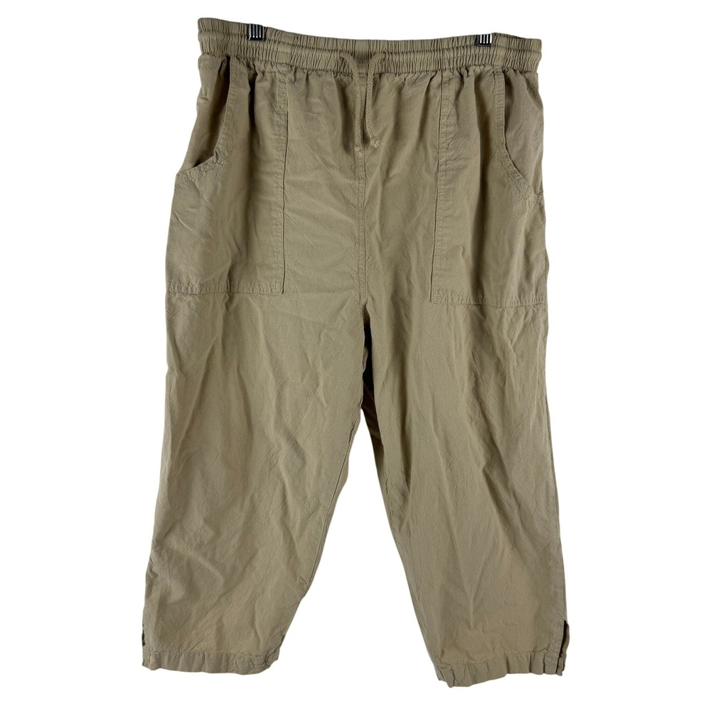 Salem Straits Womens Tan 100% Cotton Elastic Waist Cropped Capri Pants Large
